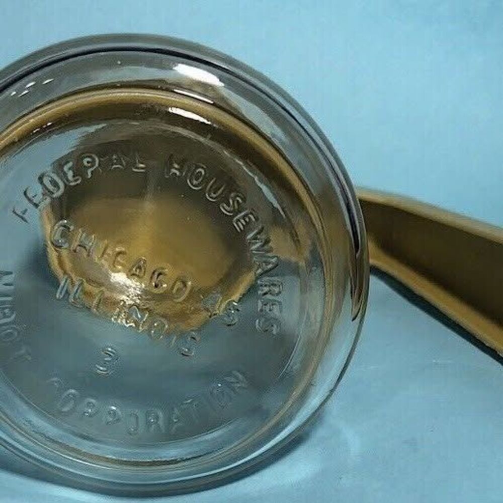 Vintage Mustard Gold Federal NIBOT Housewares Glass Syrup & Sugar Dispensers - Picture 7 of 8